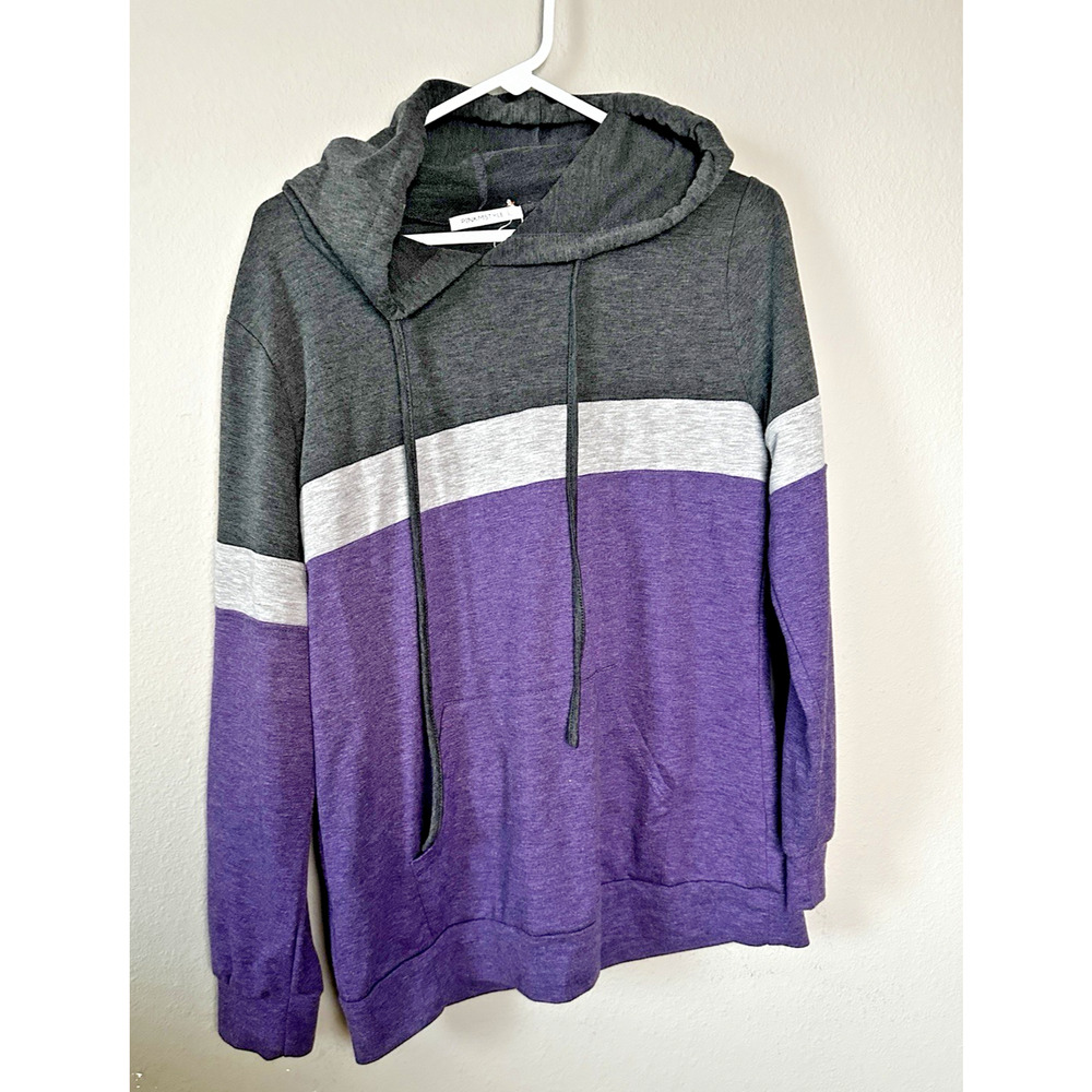 Pinkmstyle Lightweight Hoodie Purple & Gray Women's Size Large